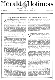 Front page of Herald of Holiness - April 23, 1924