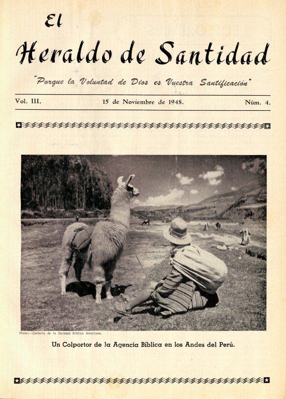 Portada: Un Colportor de la Agencia Bíblica en los Andes del Perú.