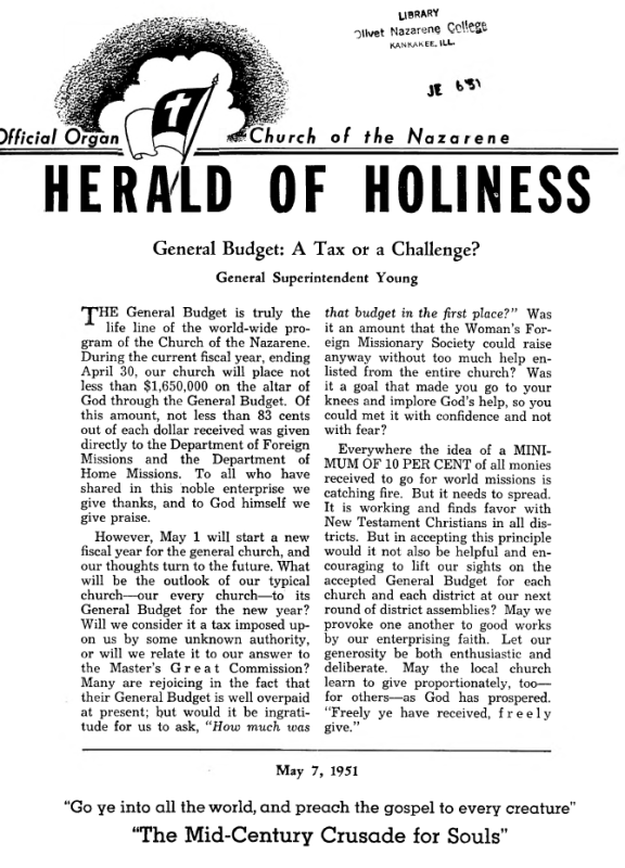 Title Page of Herald of Holiness - May 7, 1951