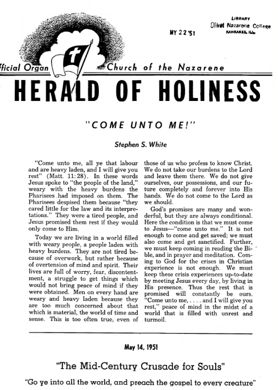 Title Page of Herald of Holiness - May 14, 1951