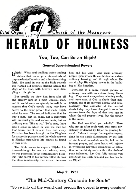 Title Page of Herald of Holiness - May 21, 1951