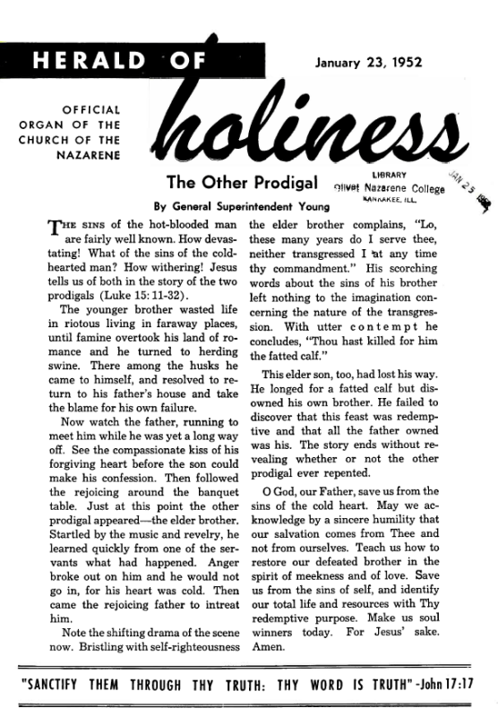 Title Page of Herald of Holiness - January 23, 1952