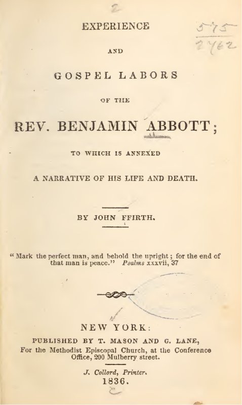Title Page image - Experience and Labors of Rev. Benjamin Abbott