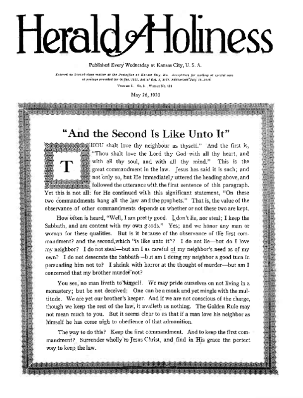 Title Page of Herald of Holiness - May 26, 1920