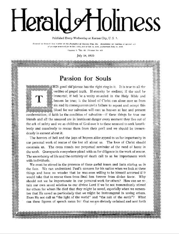 Title Page of Herald of Holiness - July 14, 1920