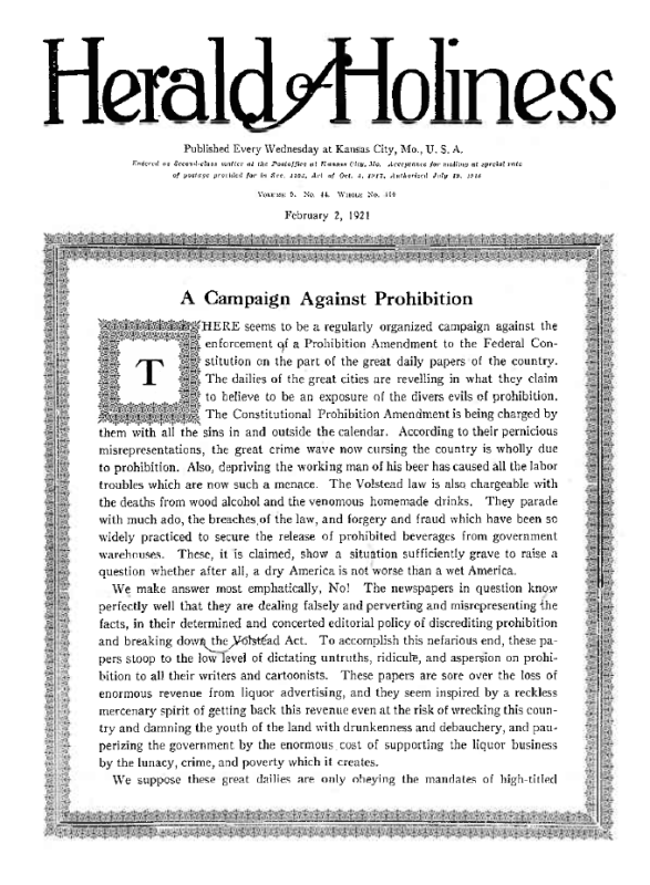 Title Page of Herald of Holiness - February 2, 1921