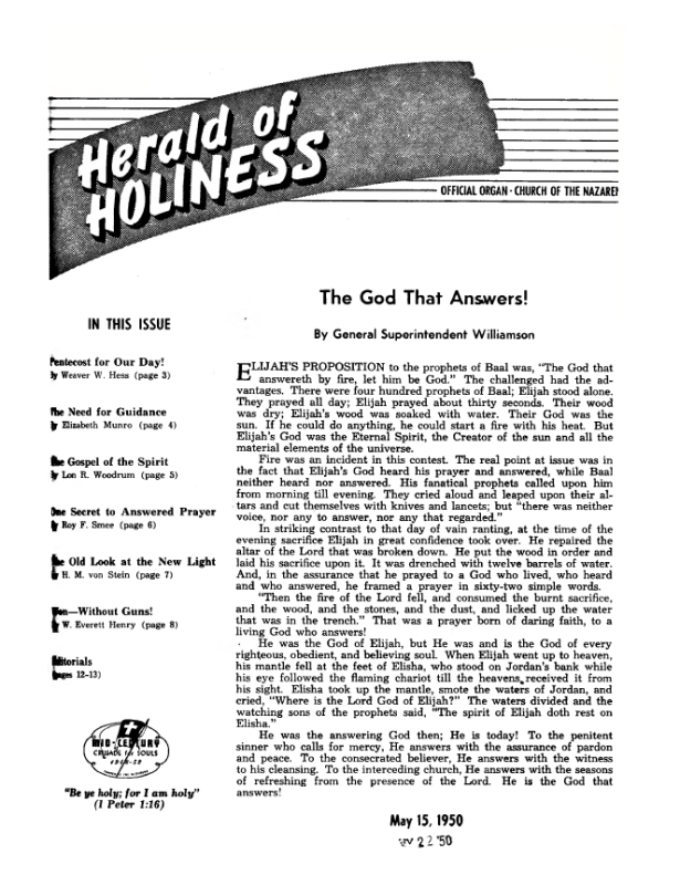 Cover of Herald of Holiness - April 3, 1950