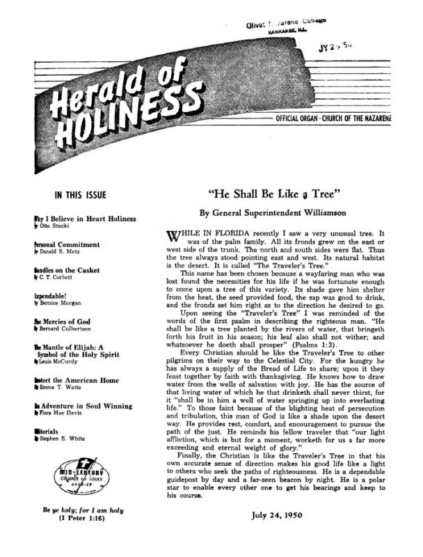 Cover page of Herald of Holiness - July 24, 1950