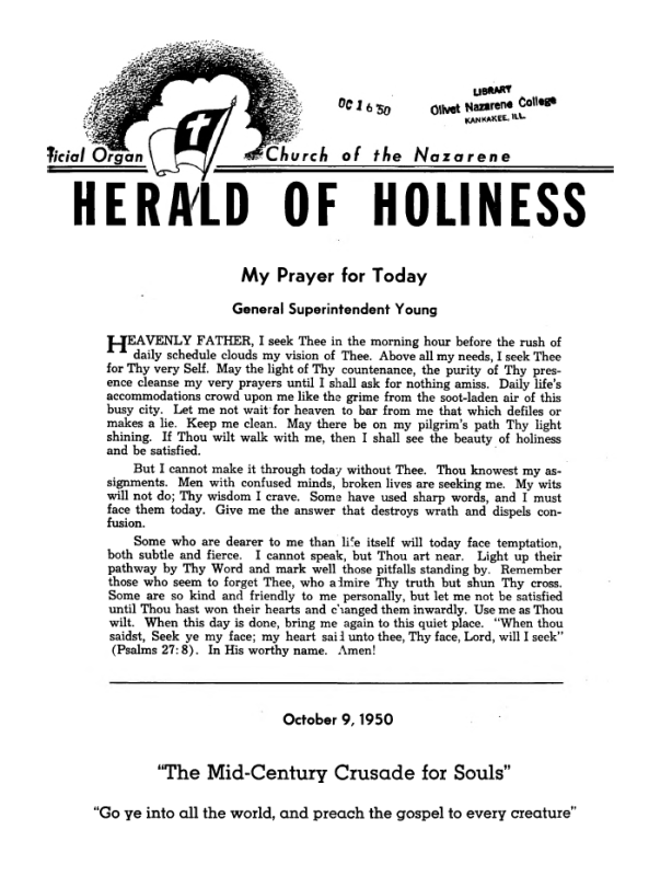 Cover of Herald of Holiness - October 9, 1950