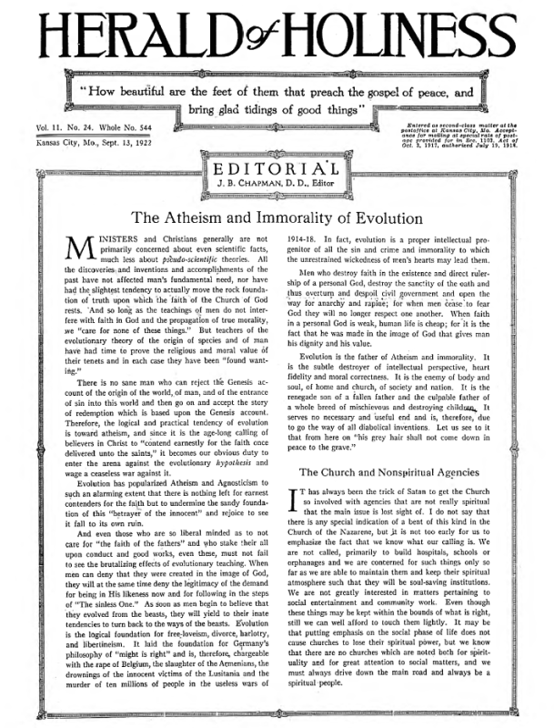 Front page of Herald of Holiness - September 13, 1922