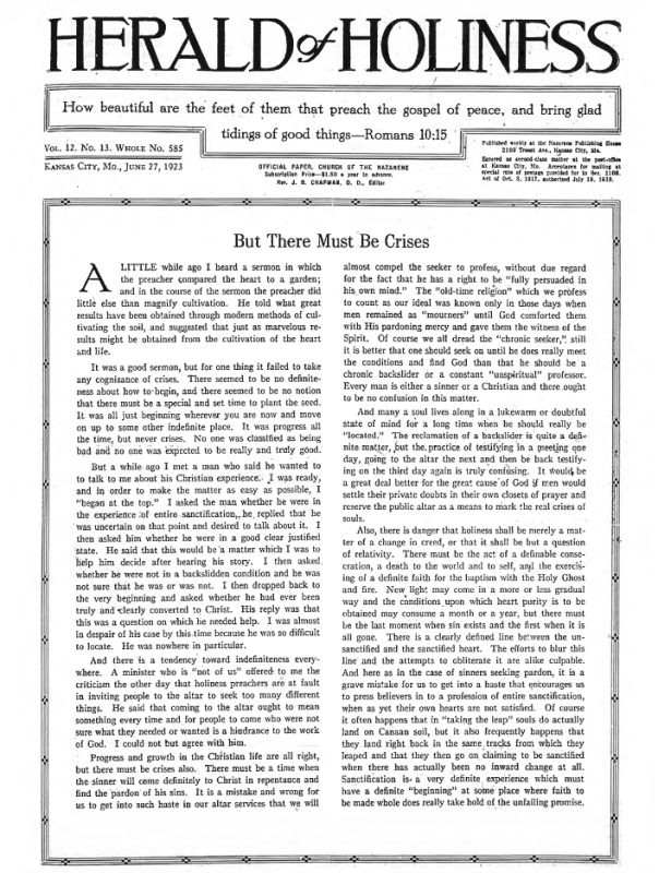 Front page of Herald of Holiness - June 27, 1923