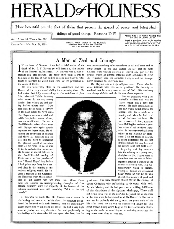 Front page of Herald of Holiness - October 24, 1923