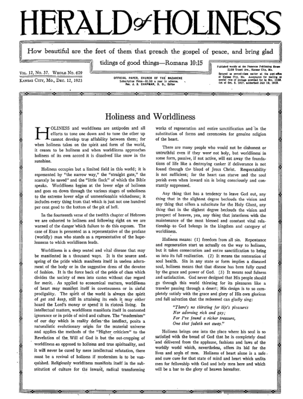 Front page of Herald of Holiness - December 12, 1923