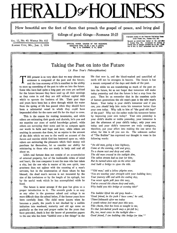 Front page of Herald of Holiness - January 2, 1924