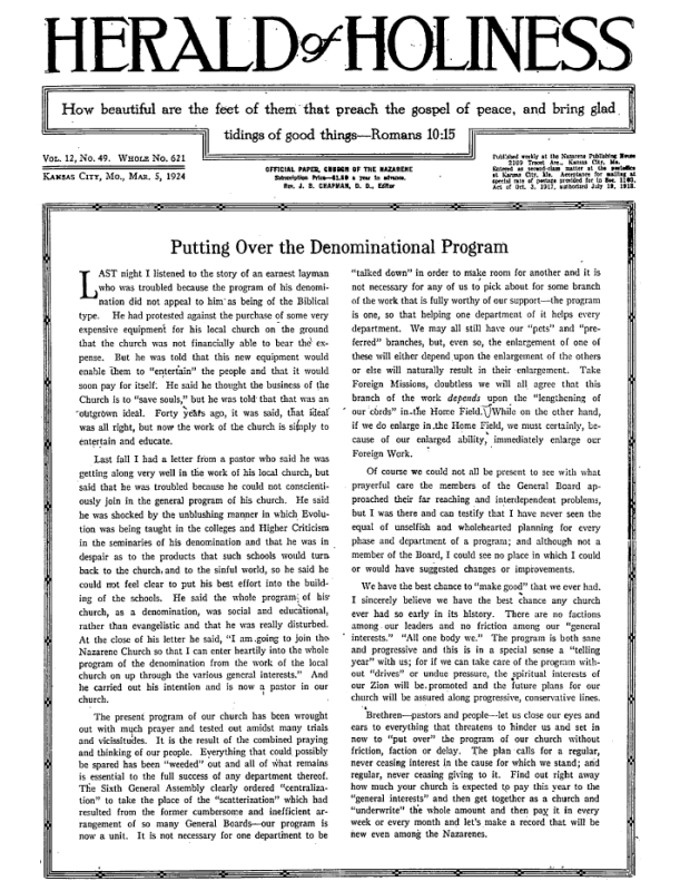 Front page of Herald of Holiness - March 5, 1924