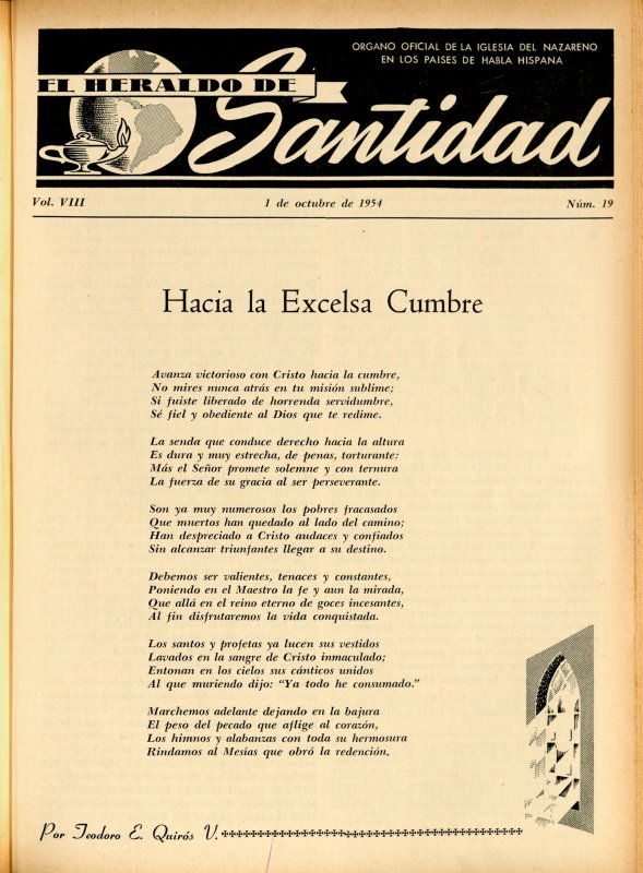 Portada: Hacia la excelsa cumbre, Deodoro E. Quirós V.