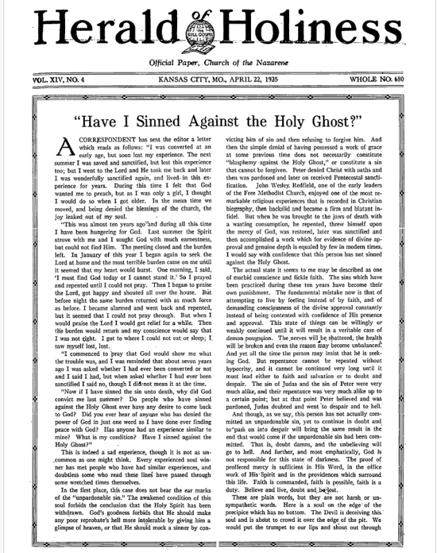 Herald of Holiness - April 22, 1925