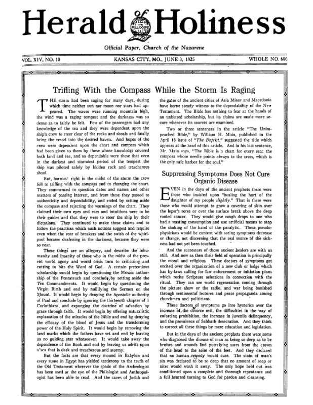 Front page of Herald of Holiness - June 3, 1925