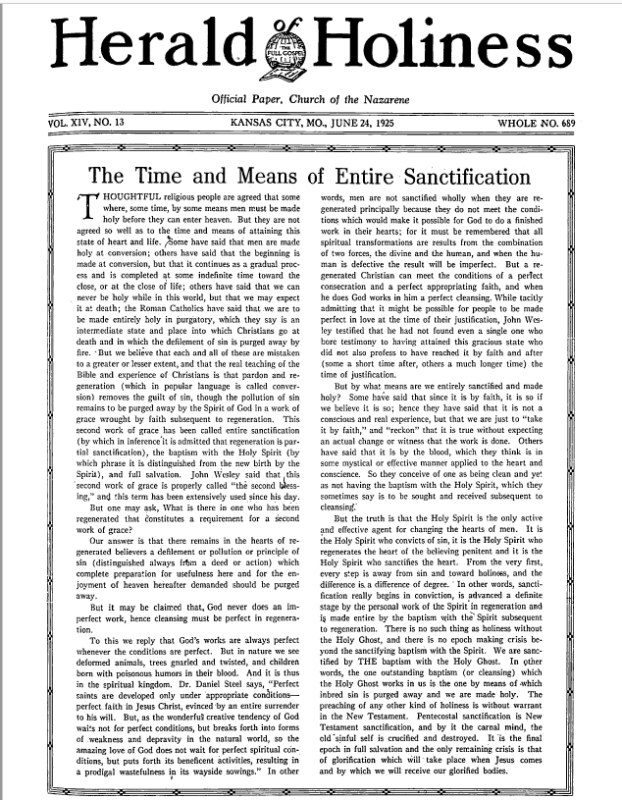 Front page of Herald of Holiness - June 24, 1925
