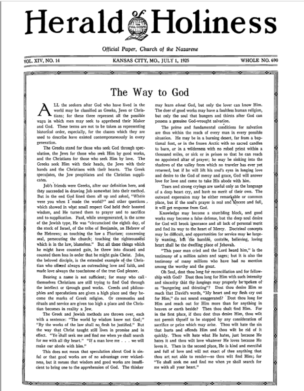 Front page of Herald of Holiness - July 1, 1925