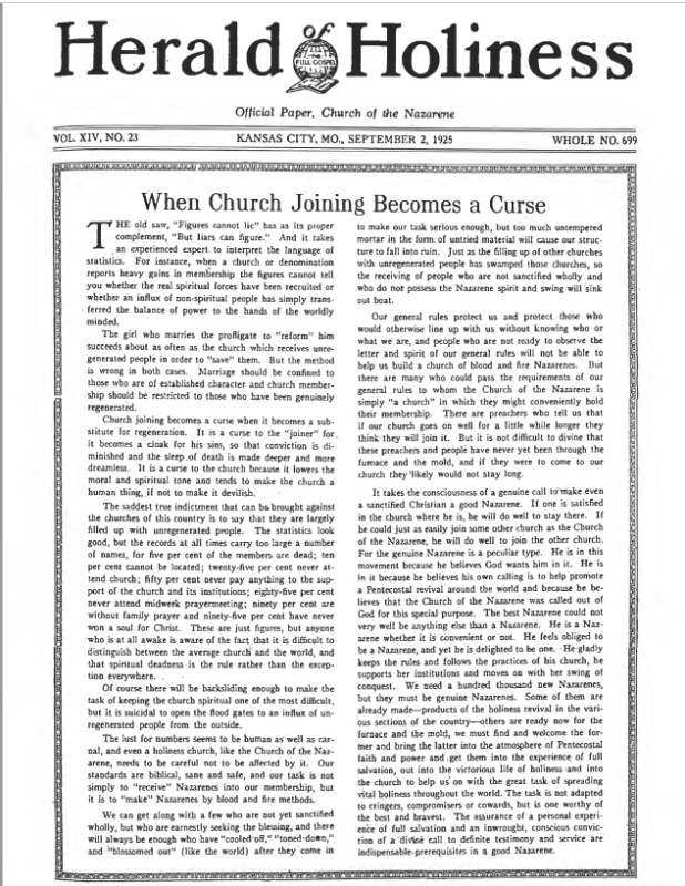 Front page of Herald of Holiness - September 2, 1925
