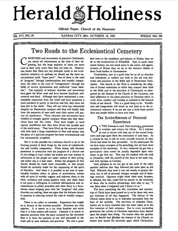 Front page of Herald of Holiness - October 14, 1925