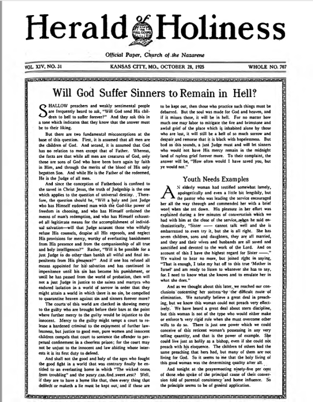 Front page of Herald of Holiness - October 28, 1925