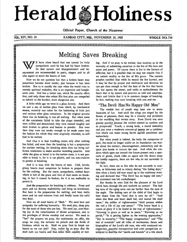 Front page of Herald of Holiness - November 18, 1925