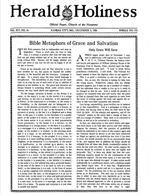 Front page of Herald of Holiness - December 2, 1925