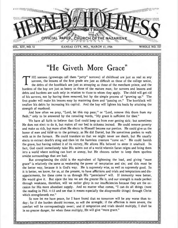 Front page of Herald of Holiness - March 17, 1926