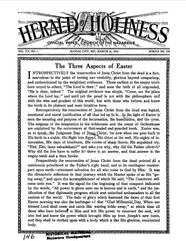Front page of Herald of Holiness - March 31, 1926