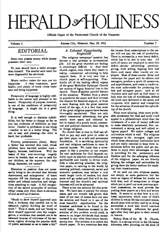 Front page of Herald of Holiness - May 29, 1925