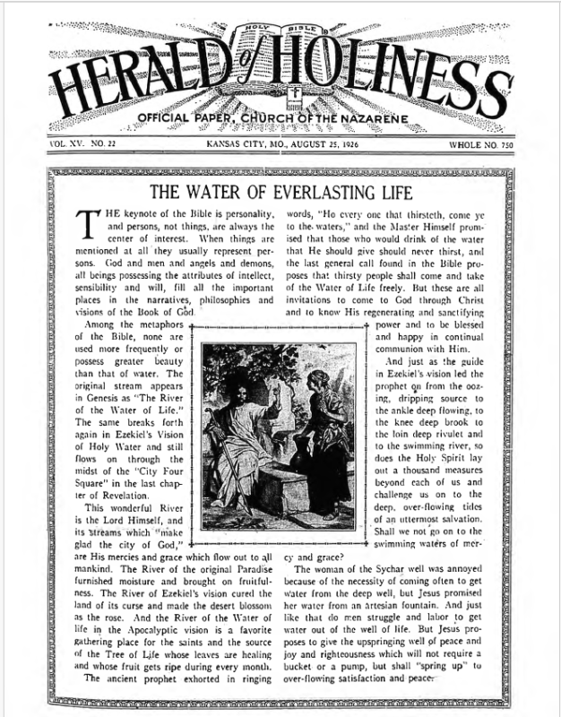 Front page of Herald of Holiness - August 25, 1926
