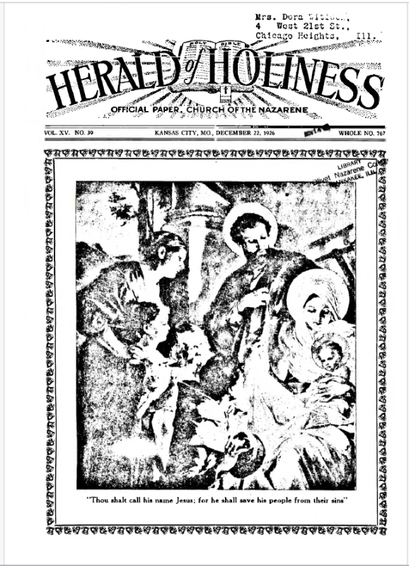 Front page of Herald of Holiness - December 22, 1926