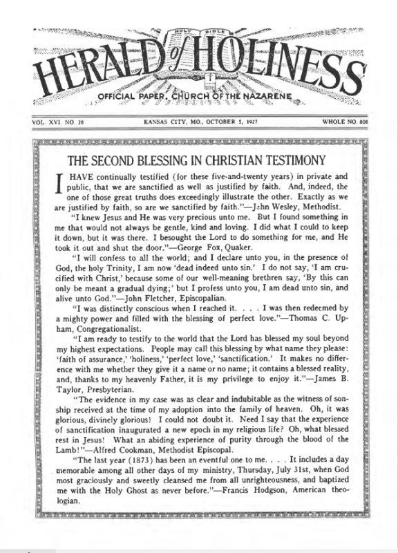 Front page of Herald of Holiness - October 5, 1927
