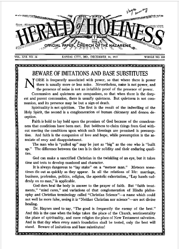 Front page of Herald of Holiness - December 14, 1927