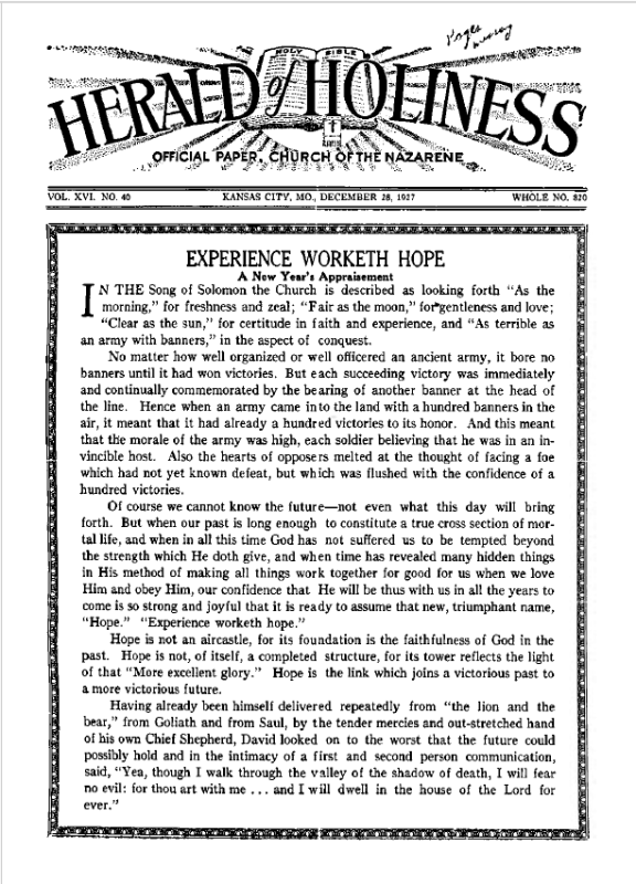 Front page of Herald of Holiness - December 28, 1927