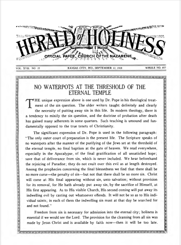 Front page of Herald of Holiness - September 12, 1928