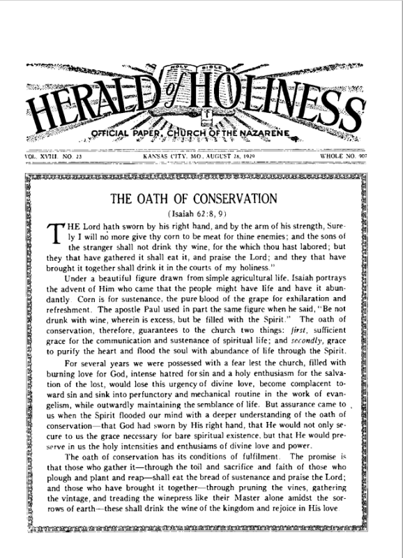 Front page of Herald of Holiness - August 28, 1929