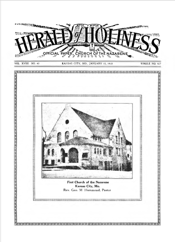 Front page of Herald of Holiness - January 15, 1930